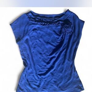 Blue Women's Top with Floral Detail